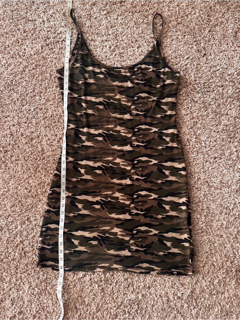 Super soft and stretchy Camo Print Spaghetti Strap Tank Dress - Olive Green 3x